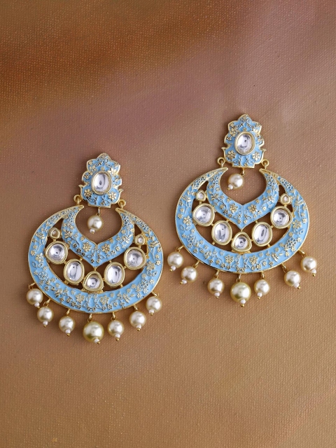 

Imittire Turquoise Blue & Gold-Plated Crescent Shaped Drop Earrings
