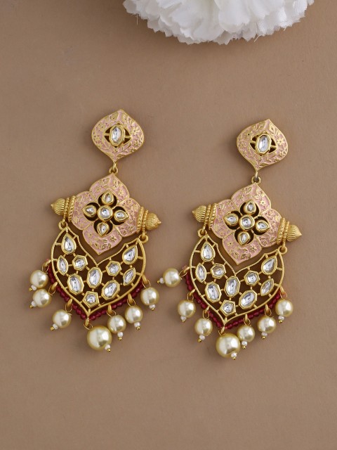 

Imittire Pink & Gold-Plated Floral Drop Earrings