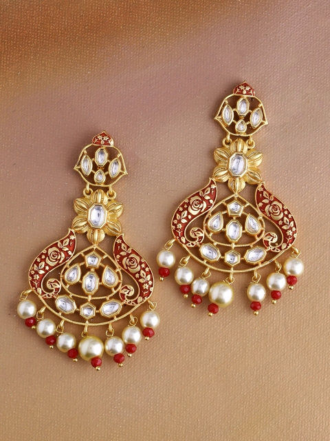 

Imittire Red & Gold-Plated Floral Drop Earrings
