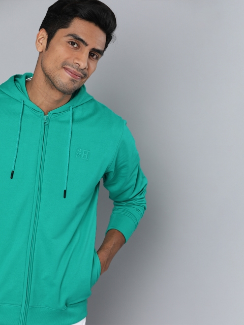 

Mast & Harbour Men Sea Green Solid Hooded Sweatshirt