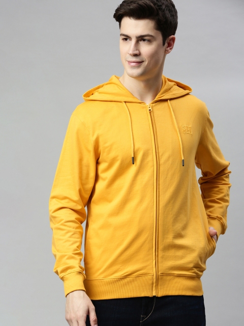 

Mast & Harbour Men Yellow Solid Hooded Sweatshirt