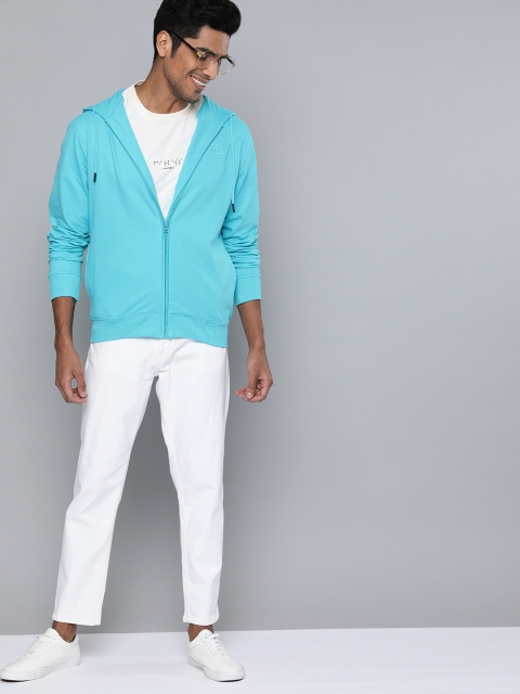 

Mast & Harbour Men Blue Solid Hooded Sweatshirt