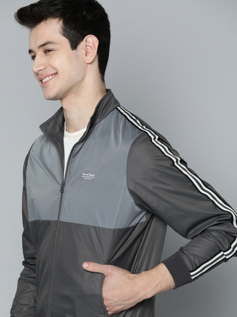 

Mast & Harbour Men Grey Colourblocked Bomber Jacket