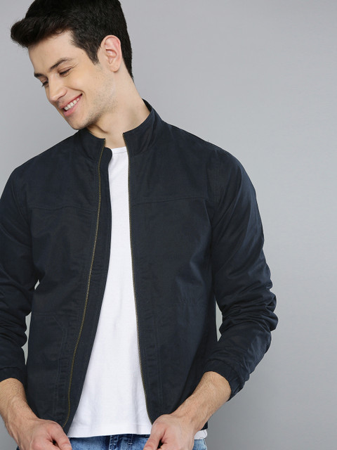 

Mast & Harbour Men Navy Blue Solid Bomber Jacket