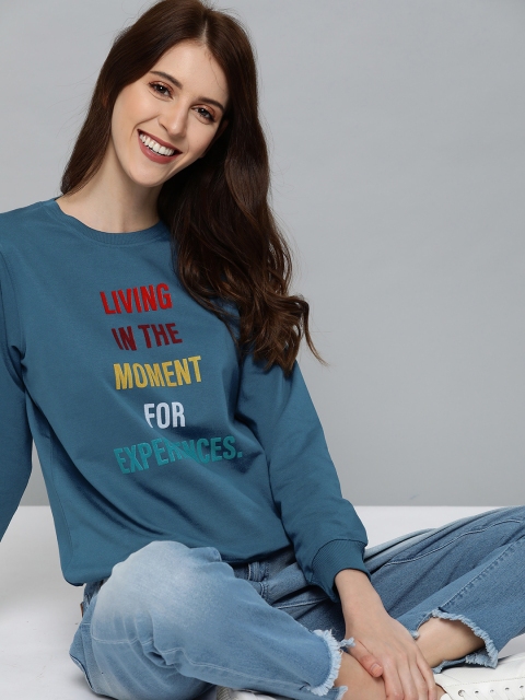 

Mast & Harbour Women Teal Blue & Mustard Yellow Printed Sweatshirt