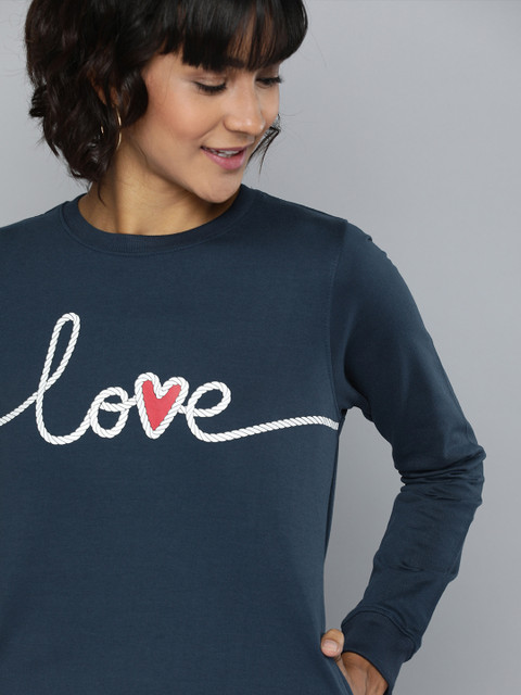 

Mast & Harbour Women Navy Blue Printed Pullover Sweatshirt