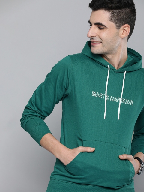 

Mast & Harbour Men Green Printed Hooded Sweatshirt