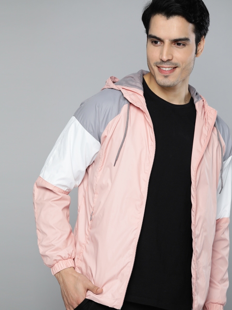 

Mast & Harbour Men Pink & Grey Solid Hooded Sports Jacket