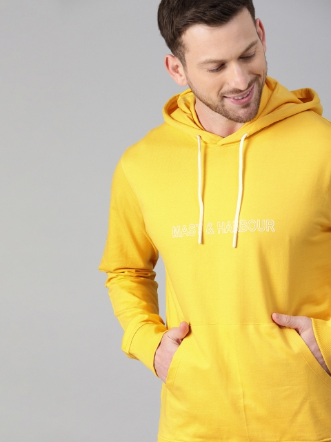 

Mast & Harbour Men Yellow Printed Hooded Sweatshirt