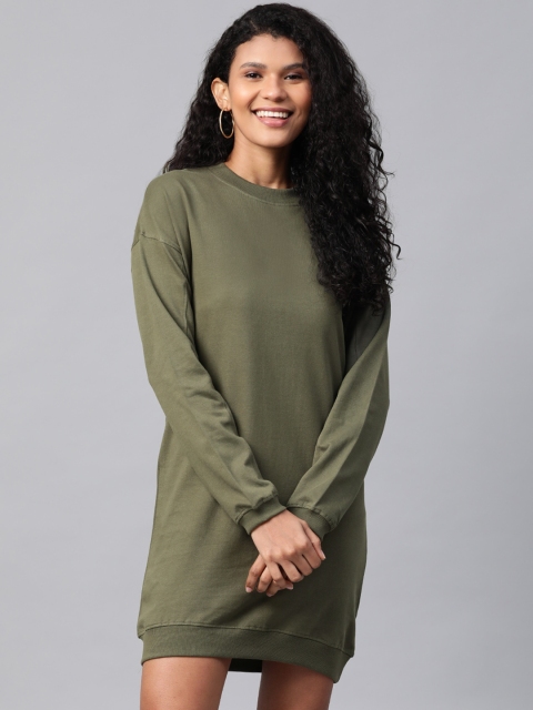 

Mast & Harbour Women Olive Green Solid T-shirt Dress