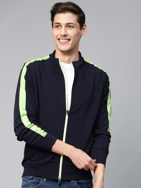 

Mast & Harbour Men Navy Blue Solid Bomber Jacket