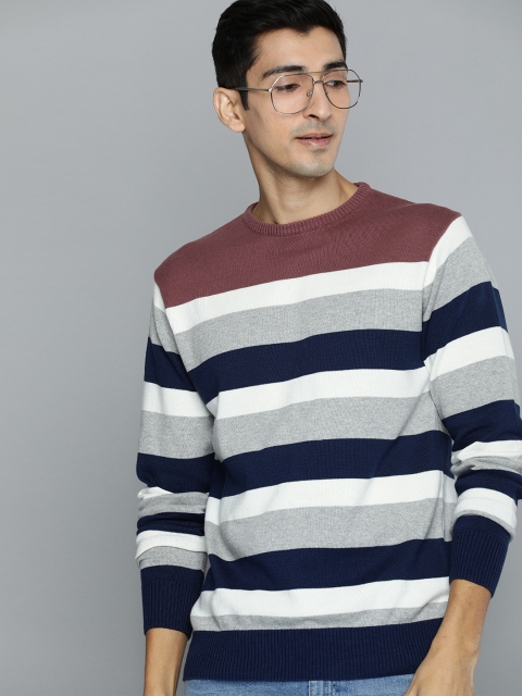 

Mast & Harbour Men Grey Melange Colourblocked Pullover Sweater