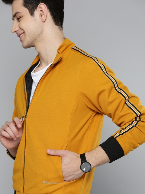 

Mast & Harbour Men Mustard Yellow Solid Lightweight Bomber Jacket