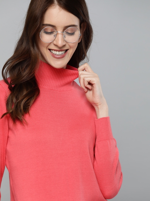 

Mast & Harbour Women Coral Pink Solid Pullover