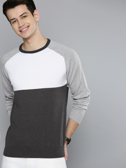 

Mast & Harbour Men Grey & White Colourblocked Pullover
