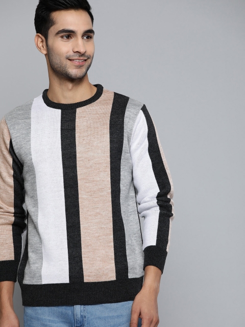 

Mast & Harbour Men White & Beige Striped Acrylic Pullover