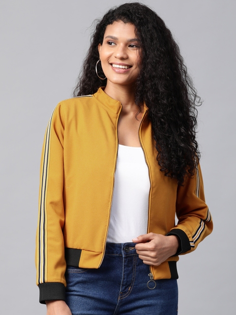 

Mast & Harbour Women Mustard Yellow Solid Bomber Jacket