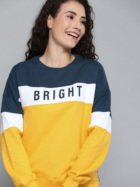 

Mast & Harbour Women Yellow & Blue Colourblocked Sweatshirt