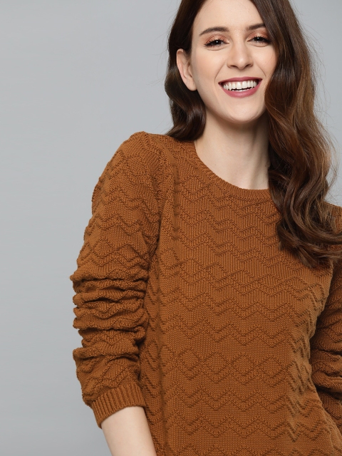 

Mast & Harbour Women Rust Brown Self Design Pullover
