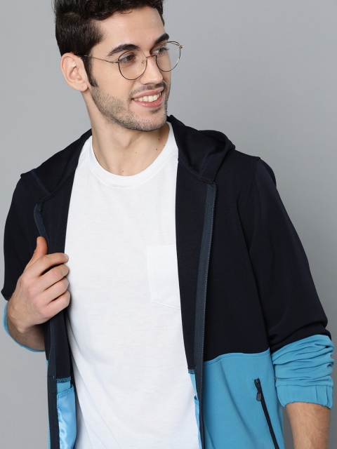 

Mast & Harbour Men Blue Colourblocked Hooded Tailored Jacket