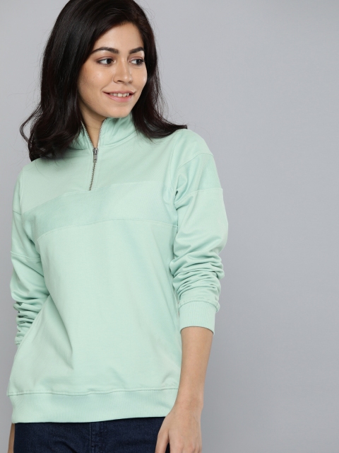 Women Teal Solid Sweatshirt
