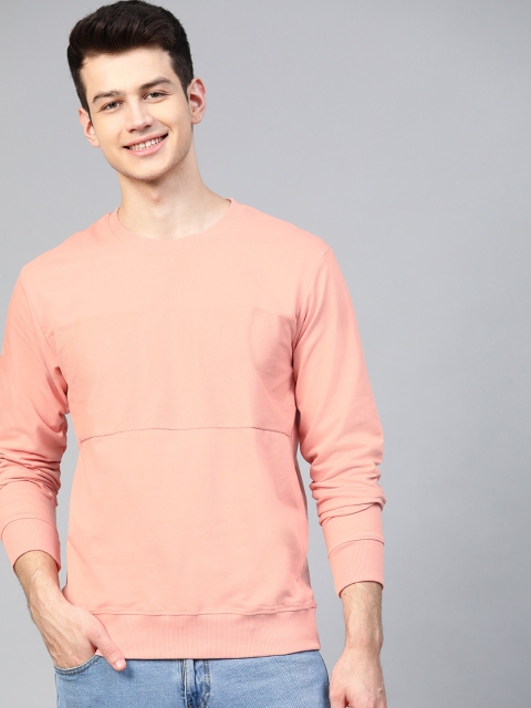 

Mast & Harbour Men Peach-Coloured Solid Sweatshirt
