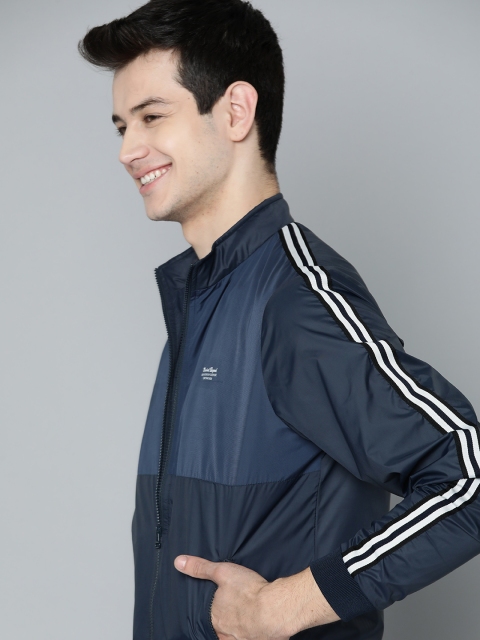 

Mast & Harbour Men Navy Blue Colourblocked Bomber Jacket