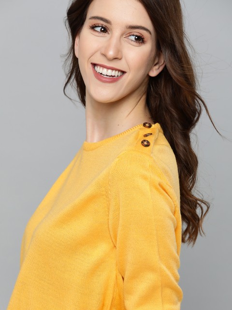 

Mast & Harbour Women Yellow Solid Acrylic Pullover
