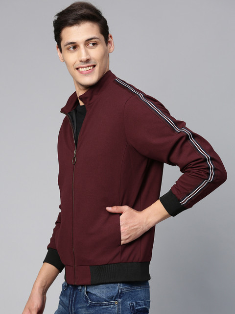 

Mast & Harbour Men Burgundy Solid Lightweight Bomber Jacket
