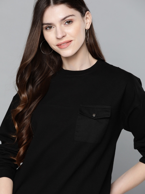 

Mast & Harbour Women Black Solid Sweatshirt