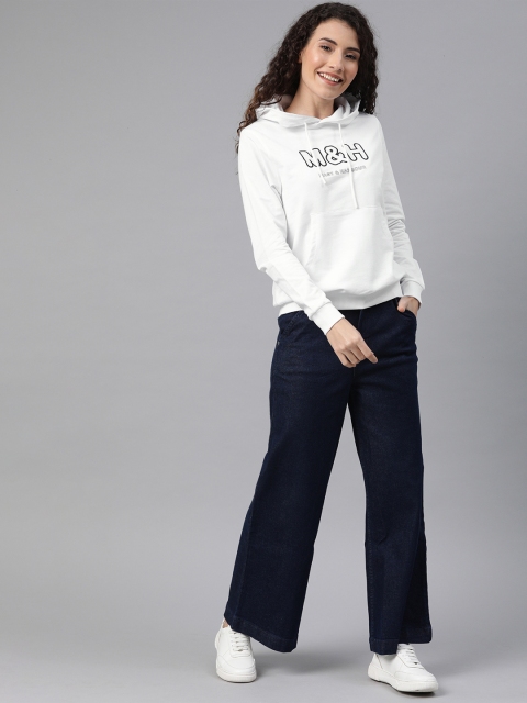 Women White Embroidered Hooded Sweatshirt