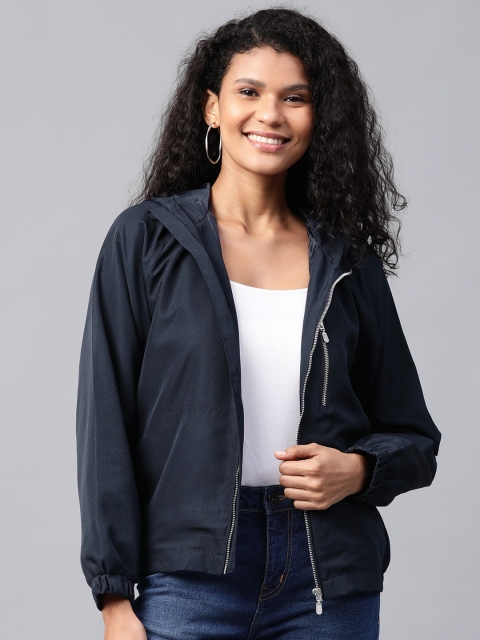 

Mast & Harbour Women Navy Blue Self Design Lightweight Tailored Jacket