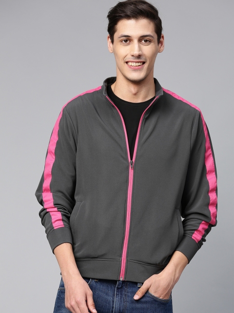 

Mast & Harbour Men Charcoal Grey Solid Bomber Jacket