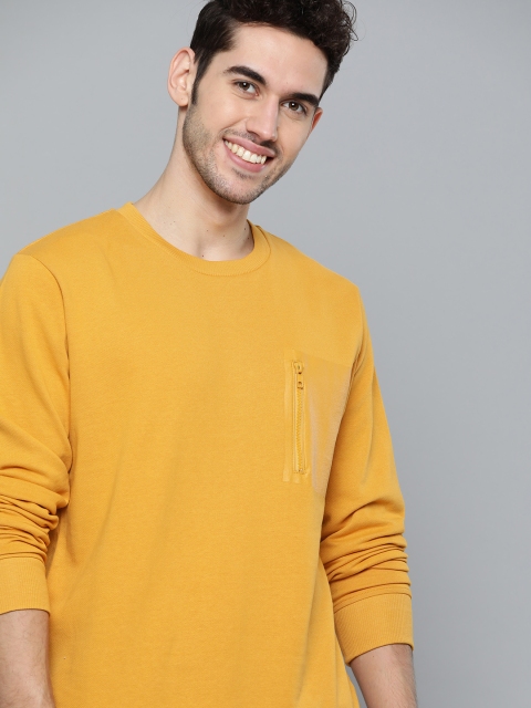 

Mast & Harbour Men Mustard Yellow Solid Sweatshirt