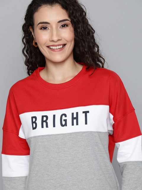 

Mast & Harbour Women Red & Grey Colourblocked Sweatshirt
