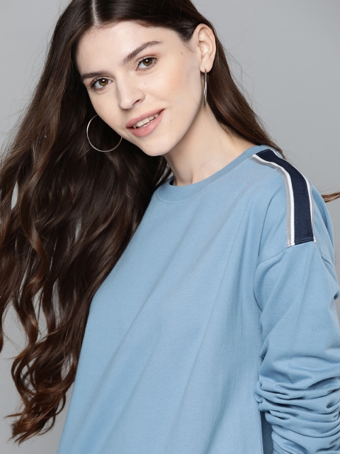 Women Blue Solid Sweatshirt