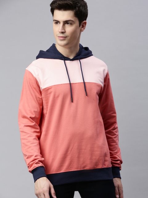 

Mast & Harbour Men Pink Colourblocked Hooded Sweatshirt