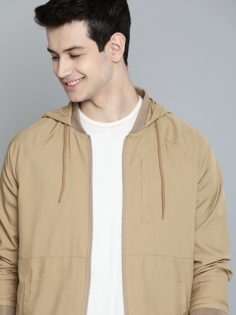 

Mast & Harbour Men Beige Self Design Hooded Tailored Jacket
