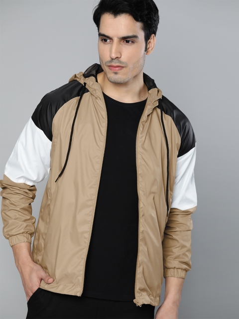 

Mast & Harbour Men Beige & Black Solid Hooded Sports Jacket