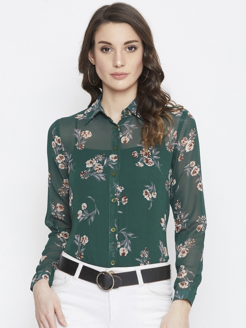 

PURYS Women Green Regular Fit Printed Casual Shirt