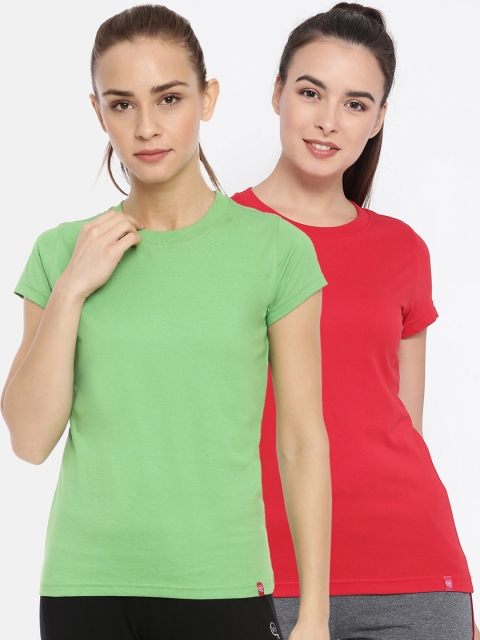 

Macrowoman W-Series Women Pack Of 2 Solid Round Neck T-shirts, Red