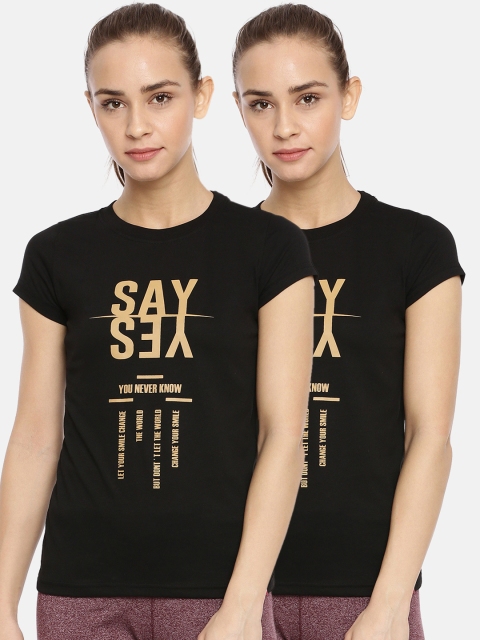 

Macrowoman W-Series Women Pack Of 2 Printed Round Neck T-shirts, Black