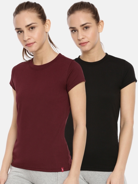 

Macrowoman W-Series Women Pack Of 2 Solid Round Neck T-shirts, Black
