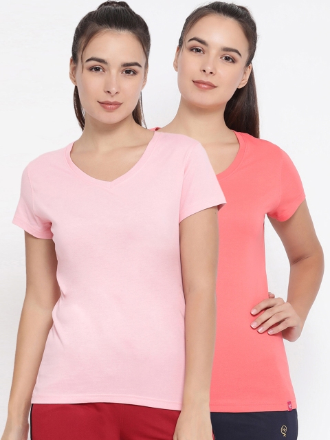 

Macrowoman W-Series Women Pack of 2 Solid V-Neck T-shirts, Coral