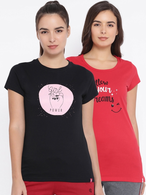 

Macrowoman W-Series Women Set of 2 Printed Round Neck T-shirt, Black