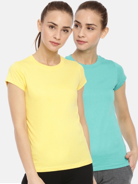 

Macrowoman W-Series Women Pack Of 2 Solid Round Neck T-shirts, Turquoise blue