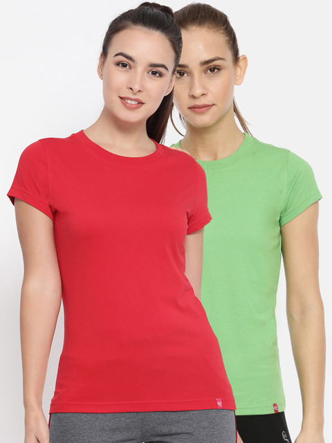

Macrowoman W-Series Women Pack Of 2 Solid Round Neck T-shirts, Red