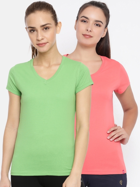

Macrowoman W-Series Women Pack Of 2 Solid V-Neck T-shirts, Green