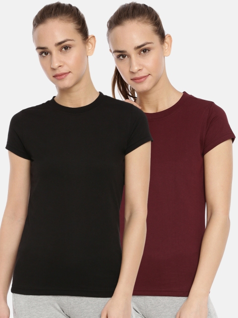 

Macrowoman W-Series Women Pack Of 2 Solid Round Neck T-shirts, Black