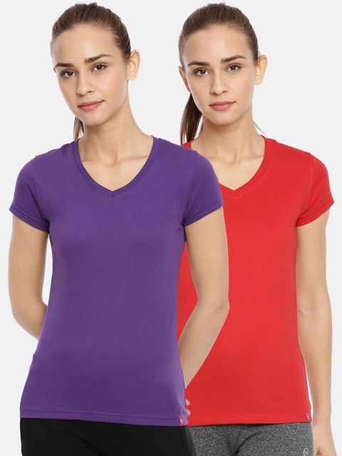 

Macrowoman W-Series Women Pack Of 2 Solid V-Neck T-shirts, Red
